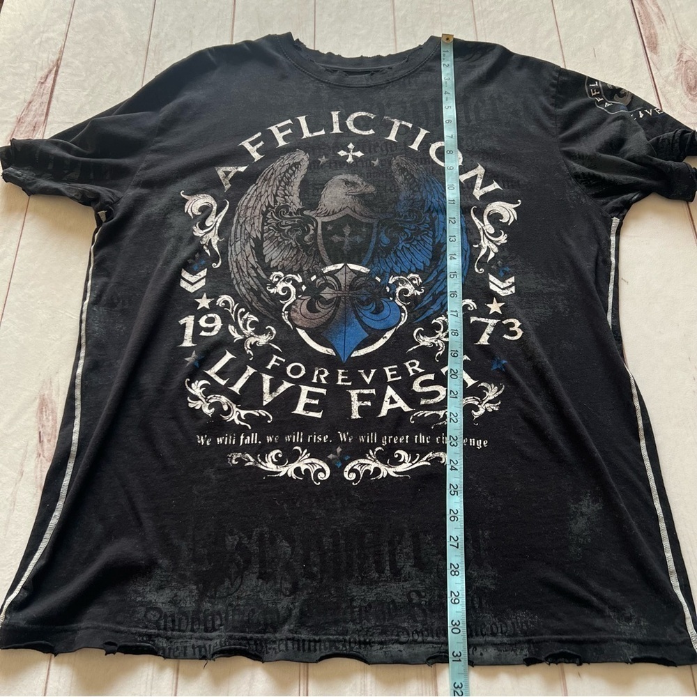 NWT Affliction Mens T-Shirt 2X Black Live Fast Double Side Distressed Y2K Grunge - Picture 13 of 15
